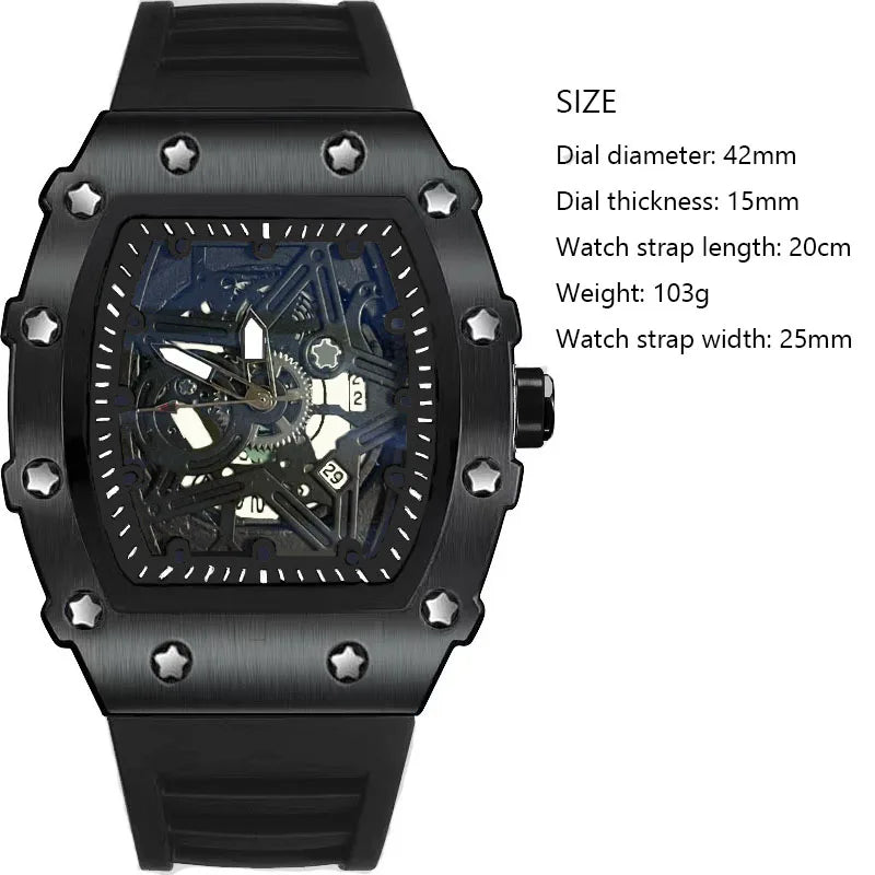 Men Watches Light Luxury Brand Domineering Beauty Trend  Pentagram Luminous Wine Barrel Shaped Male Fashion Quartz Clock Watch